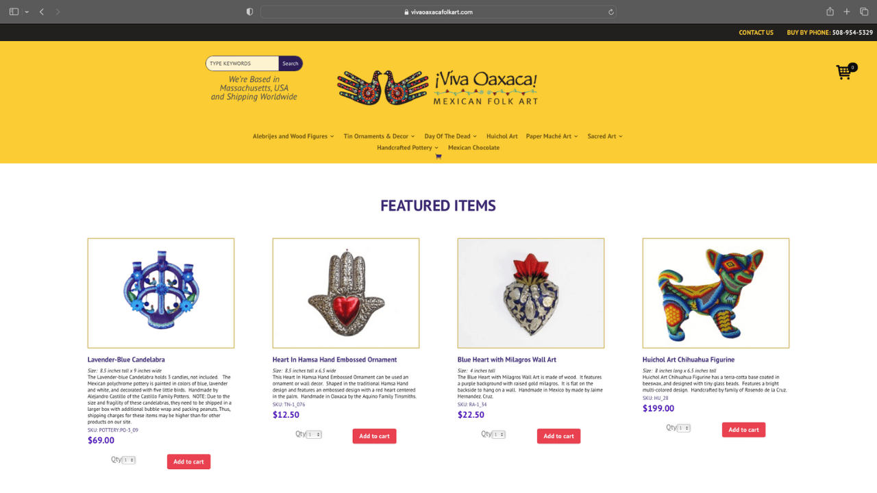 viva oaxaca folk art ecommerce website home page