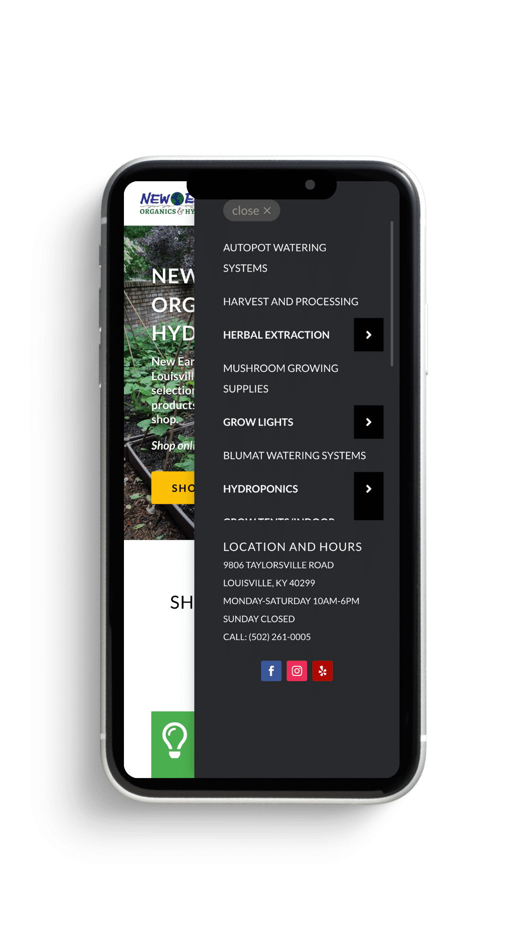 new earth website rebuild mobile nav menu
